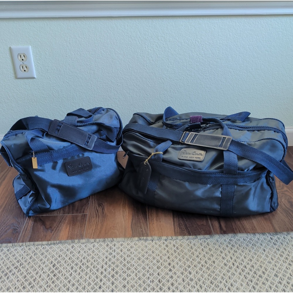 Vtg Pierre Cardin Travel Bags Luggage Overnight Weekender Navy Blue Preppy 90s